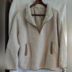 Women's Cream Teddy Sherpa Pullover Jacket with Zip